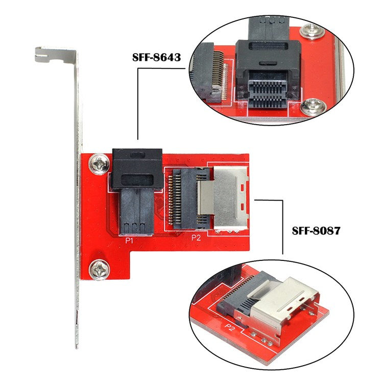 SF-040 PCI-Express 4.0 Mini SAS SFF-8087 to SAS HD SFF-8643 PCBA Female Adapter with Bracket
