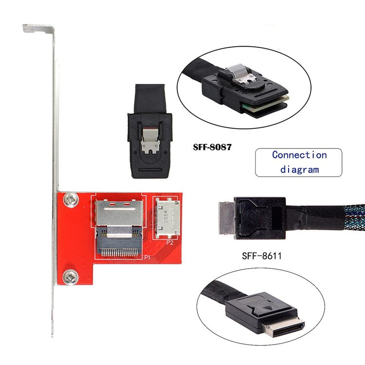 SF-041 PCI-Express 4.0 Mini SAS SFF-8087 to Oculink SFF-8611 PCBA Female Adapter with Bracket