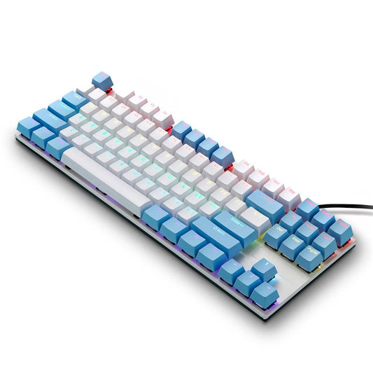 IBLANCOD K87 87-Key Conflict-Free Mechanical Keyboard with Colorful Backlit for Home/Office/Gaming - Blue+White/Blue Switch