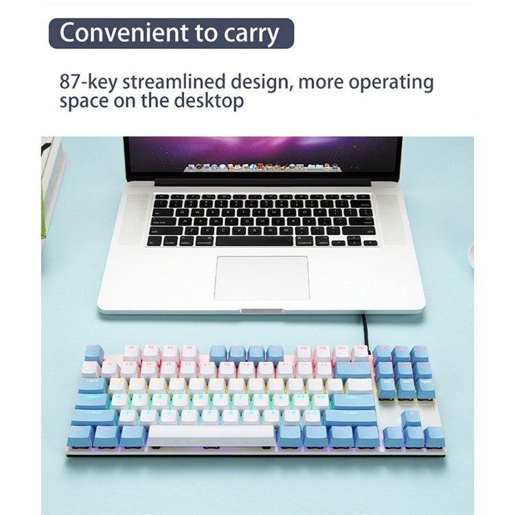 IBLANCOD K87 87-Key Conflict Free Mechanical Keyboard with Colorful Backlit for Home/Office/Gaming - White+Blue/Red Switch