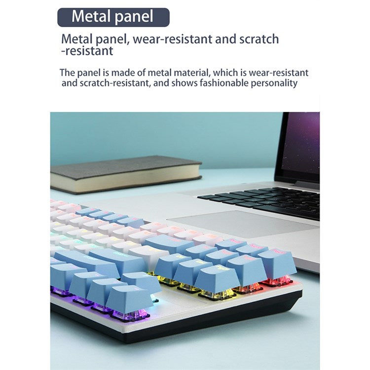 IBLANCOD K87 87-Key Conflict Free Mechanical Keyboard with Colorful Backlit for Home/Office/Gaming - White+Blue/Red Switch