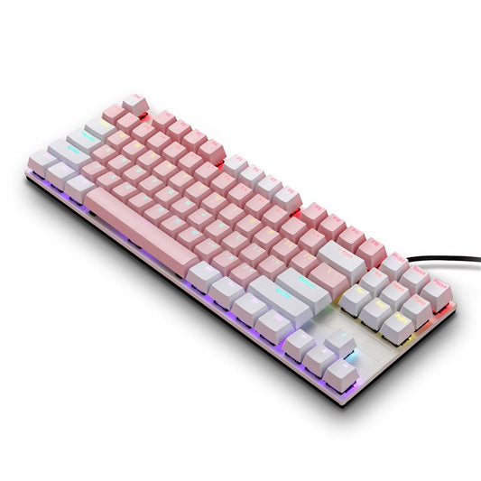 IBLANCOD K87 87-Key Conflict Free Mechanical Keyboard with Colorful Backlit for Home/Office/Gaming - White+Pink/Red Switch