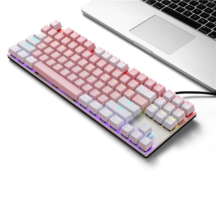 IBLANCOD K87 87-Key Conflict Free Mechanical Keyboard with Colorful Backlit for Home/Office/Gaming - White+Pink/Red Switch