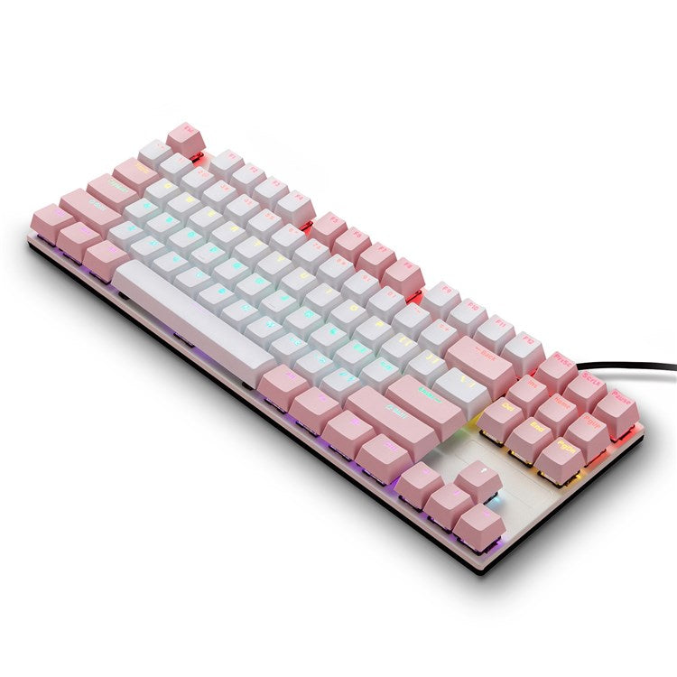 IBLANCOD K87 87-Key Conflict Free Mechanical Keyboard with Colorful Backlit for Home/Office/Gaming - Pink+White/Blue Switch