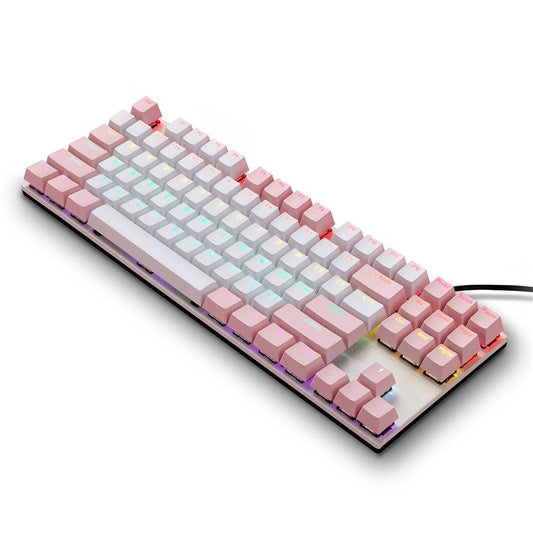 IBLANCOD K87 87-Key Conflict Free Mechanical Keyboard with Colorful Backlit for Home/Office/Gaming - Pink+White/Blue Switch