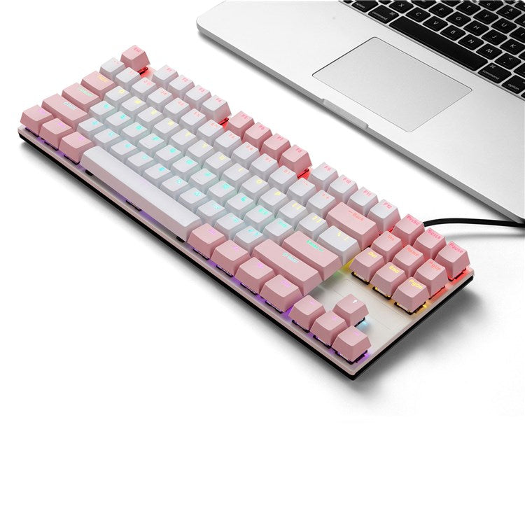 IBLANCOD K87 87-Key Conflict Free Mechanical Keyboard with Colorful Backlit for Home/Office/Gaming - Pink+White/Blue Switch