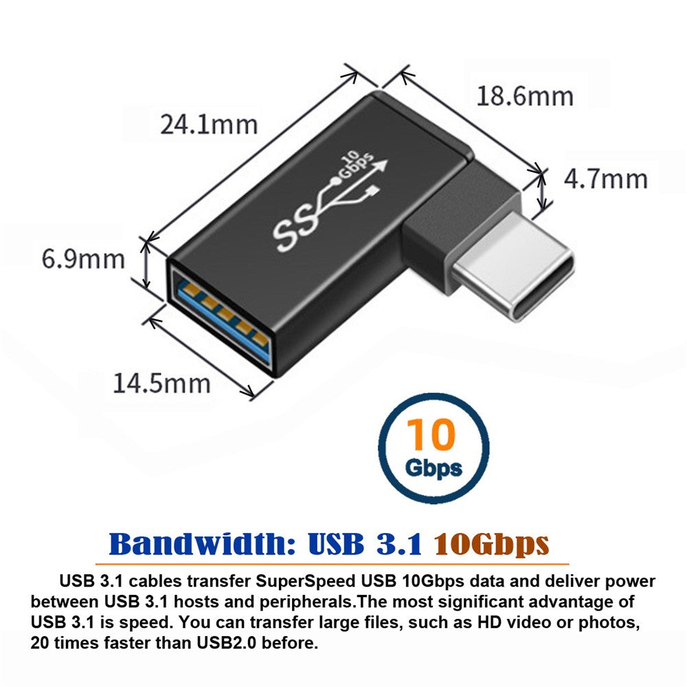 UC-035-RI USB Type C to USB 3.0 Female OTG Adapter Right Angled 90 Degree for Mac Laptop Cell Phone