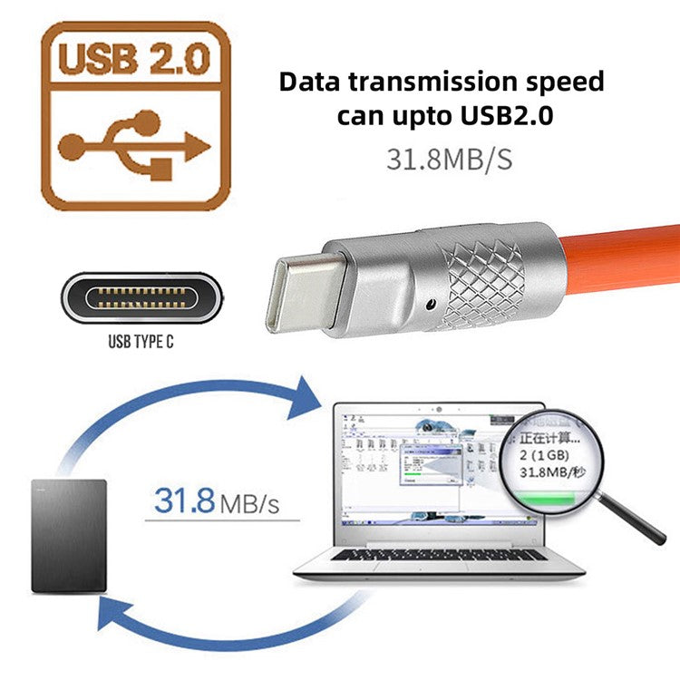 UC-003-0R-1.0M for iPhone 15 Series 1m USB Type C to USB-C Liquid Silicone Ultra Soft 120W Fast Charge Data Cable - Orange