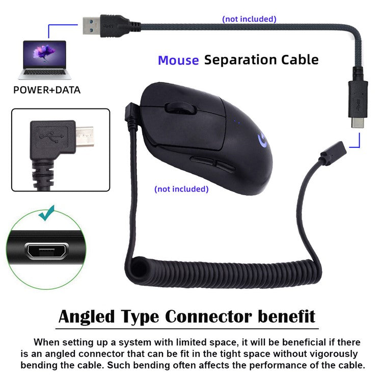 UC-133-MMCF Angled Micro USB Male to Type-C Female Spring Extension Cable for Gaming Keyboard Mouse