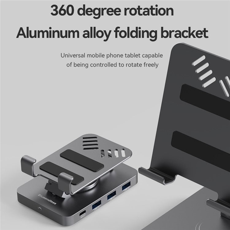 BLUEENDLESS ST102 10-in-1 Docking Station Tablet Stand Multi-Angle Adjustable Mobile Phone Holder Hub Adapter