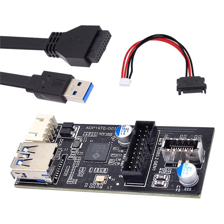 U3-084-EF Single 19 / 20Pin Header to USB 3.0 20Pin + Type-E Dual Ports Female PCBA Type Adapter Splitter HUB 5Gbps