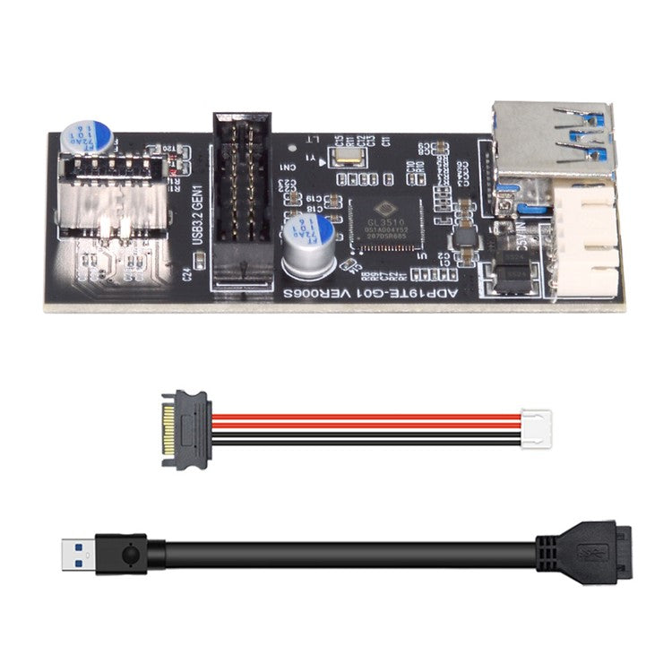 U3-084-EF Single 19 / 20Pin Header to USB 3.0 20Pin + Type-E Dual Ports Female PCBA Type Adapter Splitter HUB 5Gbps