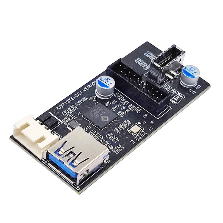 U3-084-EF Single 19 / 20Pin Header to USB 3.0 20Pin + Type-E Dual Ports Female PCBA Type Adapter Splitter HUB 5Gbps