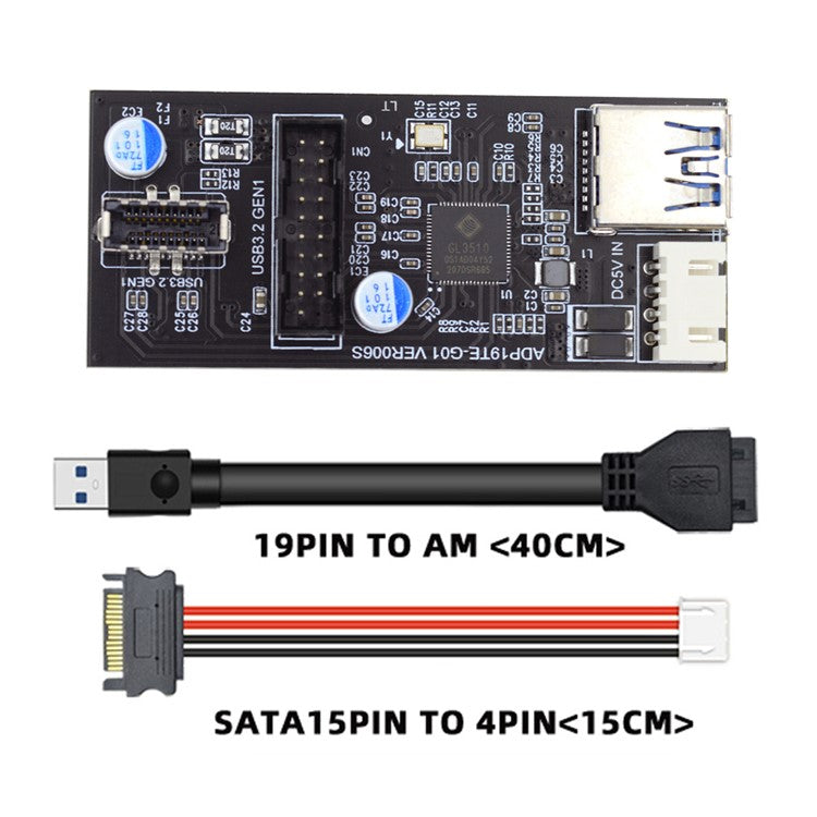 U3-084-EF Single 19 / 20Pin Header to USB 3.0 20Pin + Type-E Dual Ports Female PCBA Type Adapter Splitter HUB 5Gbps