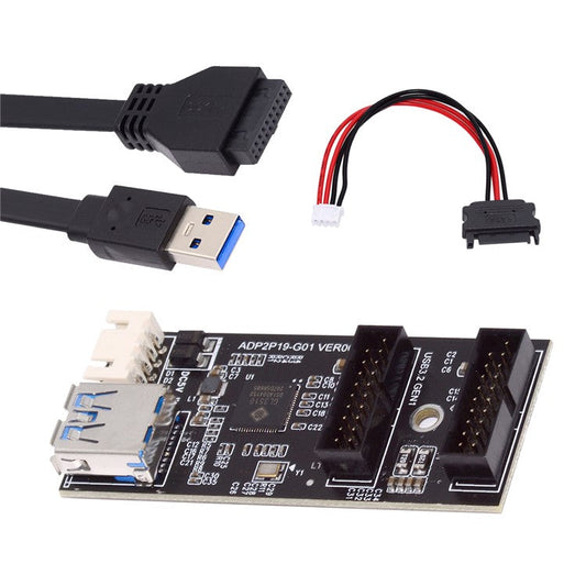U3-084-AF+UC-117 5Gbps Type-E 19 / 20Pin Header to USB 3.0 19 / 20Pin Dual Ports Female PCBA Type Adapter Splitter HUB