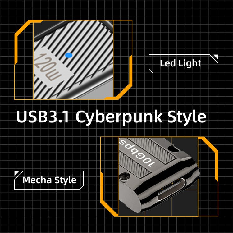 UC-029-TC006 USB 3.1 Type C Female to USB 3.0 Type-A Male 90 Degree Left Angled 10Gbps 120W Mini Power Adapter