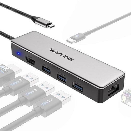 WAVLINK UHP3413 6-in-1 Hub Adapter USB-C Docking Station Support 4K / 100W for MacBook Pro / Air / Thunderbolt 3 / Type-C Devices