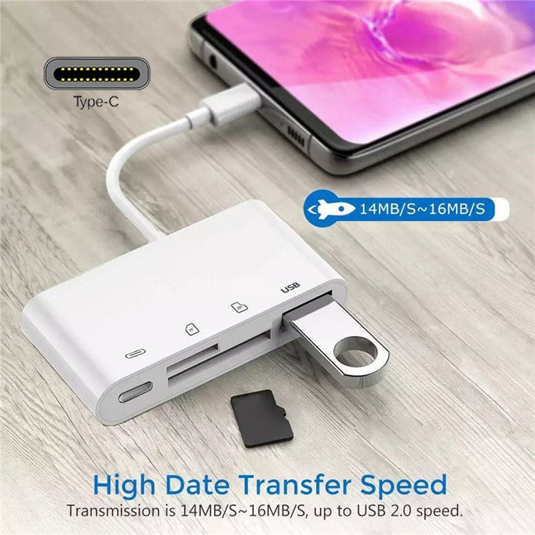UC-155-SD004 4-in-1 USB 2.0 Type C to SD+TF+USB-A Female Card Reader PD 27W Adapter for Laptop Tablet Phone