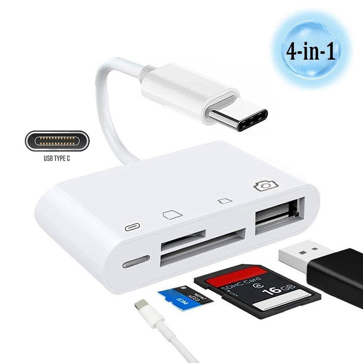UC-155-SD004 4-in-1 USB 2.0 Type C to SD+TF+USB-A Female Card Reader PD 27W Adapter for Laptop Tablet Phone