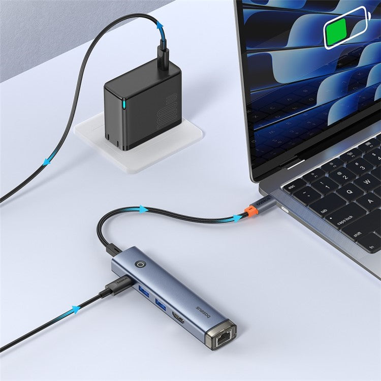 BASEUS BS-OH165 UltraJoy Series 5-Port HUB AIR 5-In-1 Multi-Port Adapter to HD 4K, 2xUSB 3.0, PD, RJ45