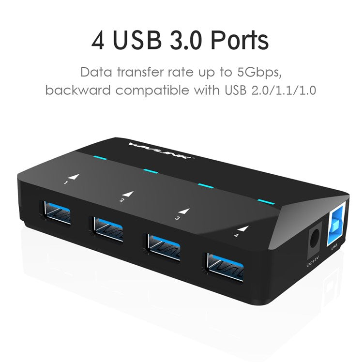 WAVLINK WL-UH3042P1 USB3.0 4-Port Hub 2.4A Fast Charging Adapter for Keyboard Mouse - UK Plug