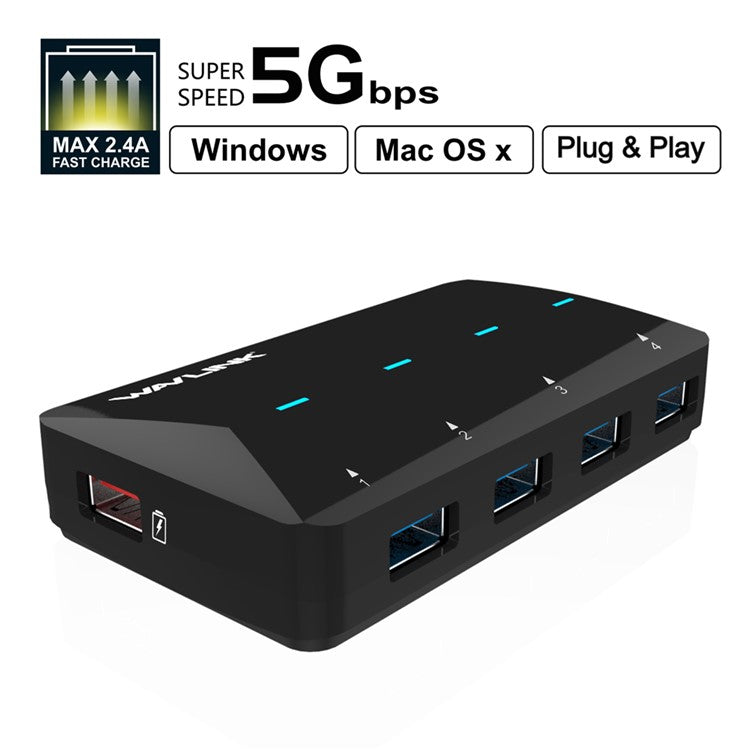 WAVLINK WL-UH3042P1 USB3.0 4-Port Hub 2.4A Fast Charging Adapter for Keyboard Mouse - UK Plug