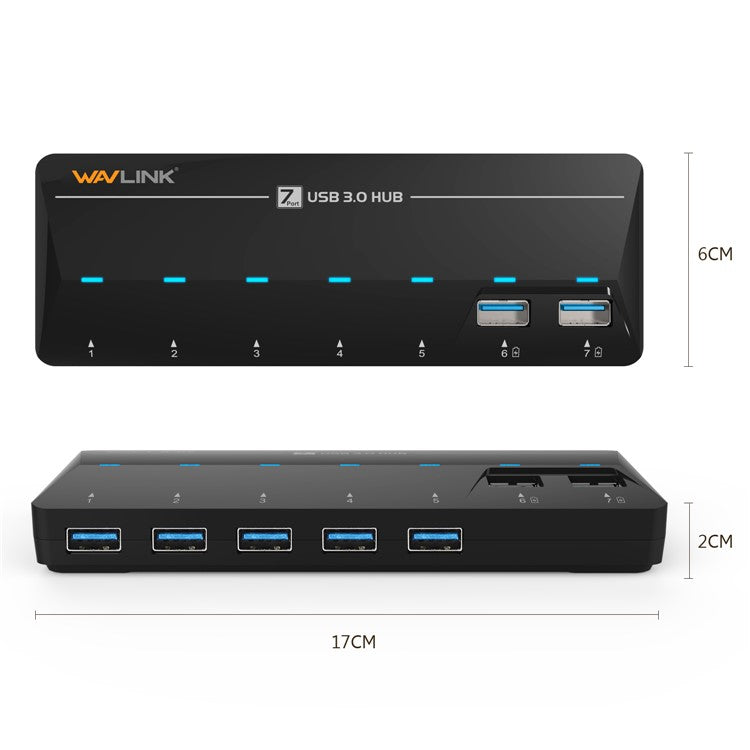 WAVLINK WL-UH3073D SuperSpeed USB3.0 Hub Adapter 7-Port Docking Station with Individual Power Button - UK Plug
