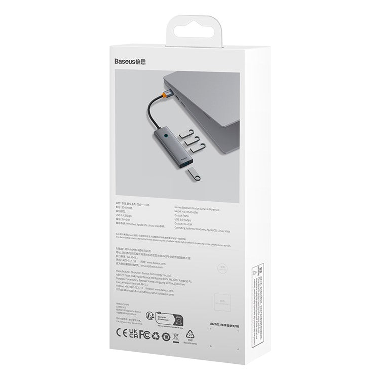 BASEUS UltraJoy Series 50CM Cable Multi-Port Hub USB Adapter to 4 x USB 3.0 + Type-C 5V - Space Grey