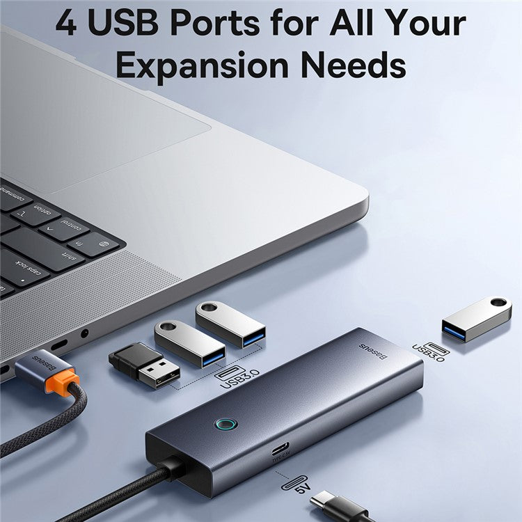 BASEUS UltraJoy Series 100CM Cable Multi-Port Hub USB Adapter to 4 x USB 3.0 + Type-C 5V - Space Grey