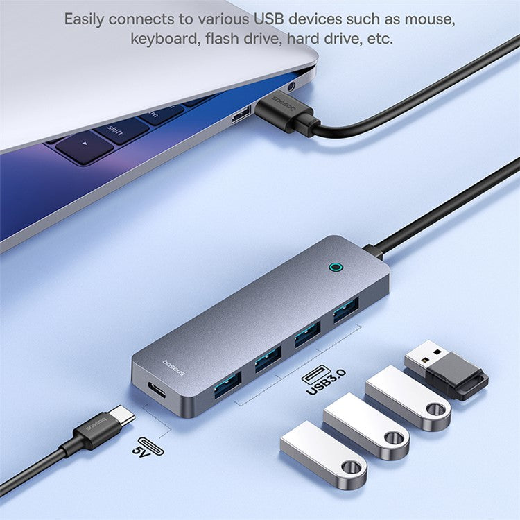 BASEUS UltraJoy Series BS-OH080 15cm 4-Port USB3.0 HUB Lite Portable Docking Station with Type-C 5V, Dark Grey