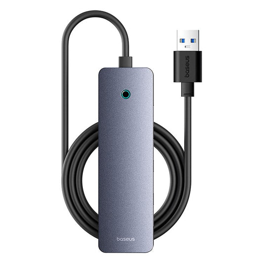 BASEUS UltraJoy Series BS-OH080 150cm 4-Port USB3.0 HUB Lite with Type-C 5V, USB Docking Station, Dark Grey