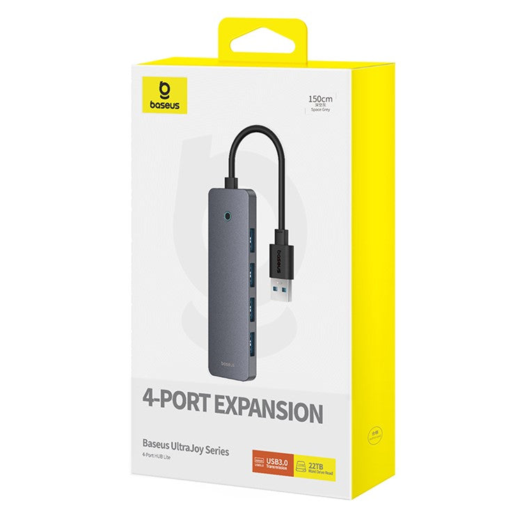 BASEUS UltraJoy Series BS-OH080 150cm 4-Port USB3.0 HUB Lite with Type-C 5V, USB Docking Station, Dark Grey