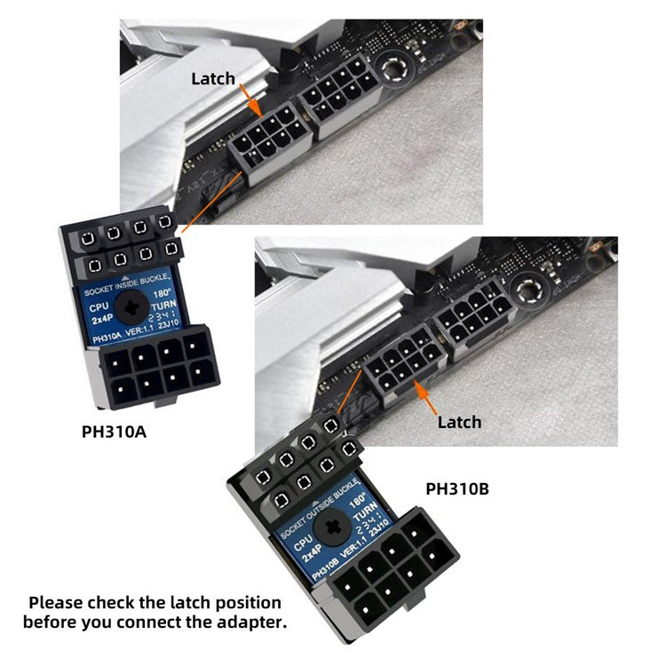 PW-053 2Pcs / Set ATX 8P EPS Male to Female 360 Degree Up+Down Angled Power Adapter for CPU 12V
