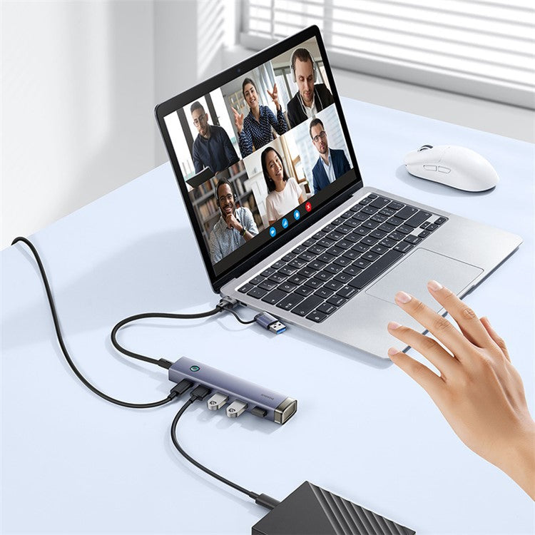 BASEUS UltraJoy Series BS-OH184 USB Hub USB-A / Type-C to 4xUSB 3.0 + Type-C Adapter - Grey