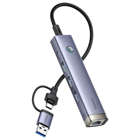 BASEUS UltraJoy Series BS-OH185 USB Hub USB-A / Type-C to 3xUSB 3.0 + RJ45 + Type-C Adapter - Grey