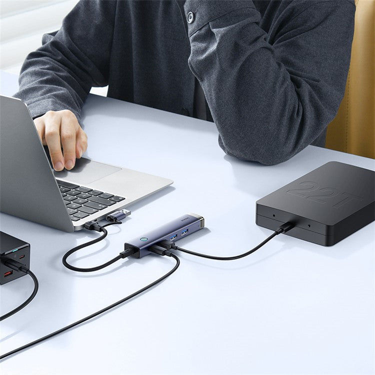 BASEUS UltraJoy Series BS-OH185 USB Hub USB-A / Type-C to 3xUSB 3.0 + RJ45 + Type-C Adapter - Grey