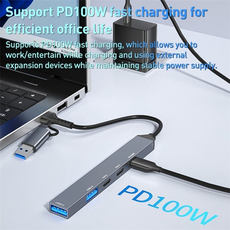 ADS-809D USB+Type-C Adapter Multi-Port Hub to USB Data Transfer + PD 100W Charging