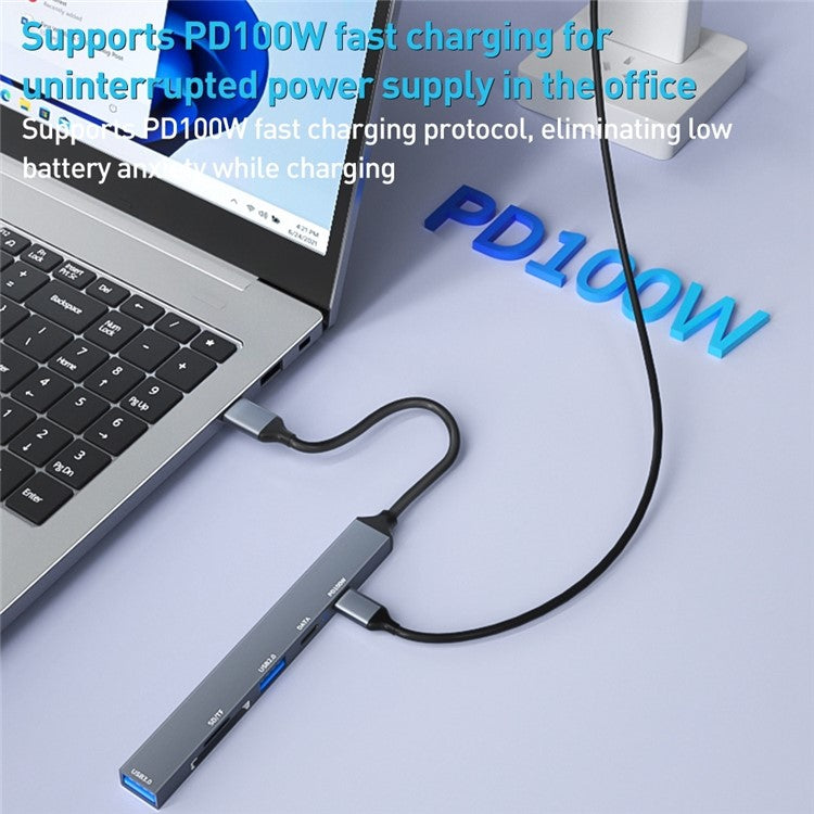 ADS-807 Multi-Port Hub Type-C Adapter to PD 100W Charging USB Data Reading Card Slots