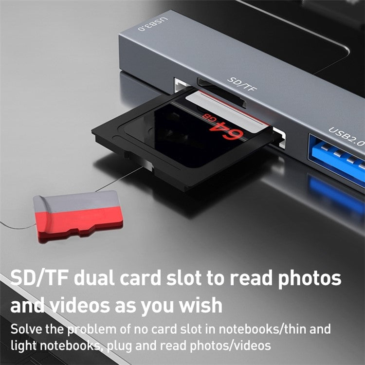 ADS-807D USB+Type-C Adapter to PD 100W Charging Data Reading Card Slots Multi-Port Hub