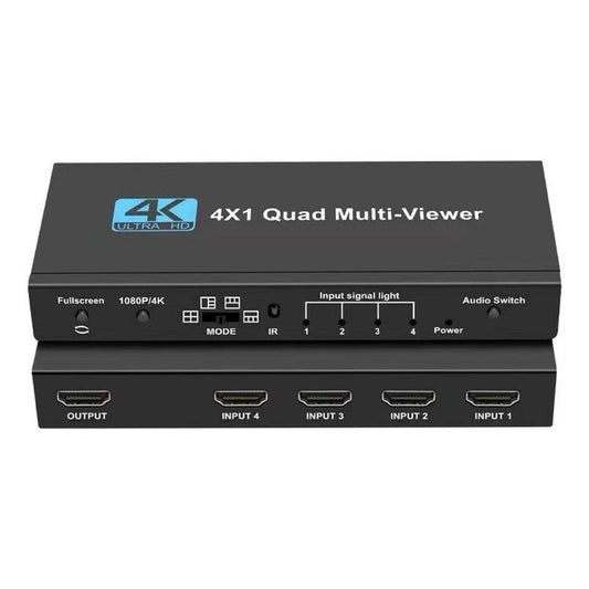 OZJQF 4K HDMI Switcher 4X1 Quad Multi-Viewer Four Channel Video Splitter - EU Plug
