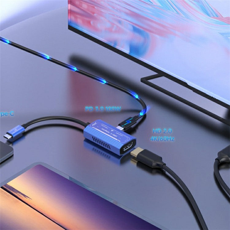 V278 4K 60Hz Type-C to HDMI + Type-C Video Adapter Aluminum Alloy Converter