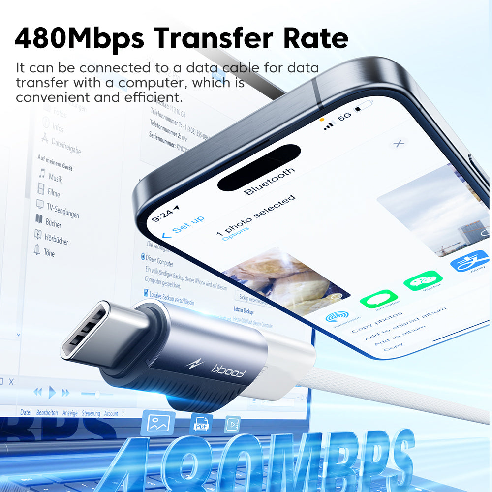 TOOCKI TQ-OTG11 USB-C Male to iP Female 60W Data Adapter 480Mbps Data Transmission - Blue