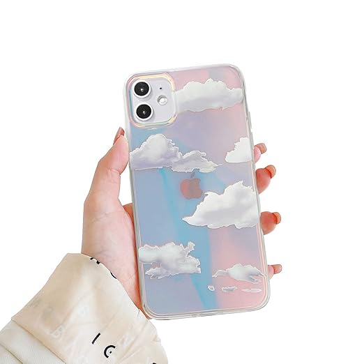 Uniqkart Korean Style Laser White Cloud iPhone 13 Pro Max Mobile Phone Case