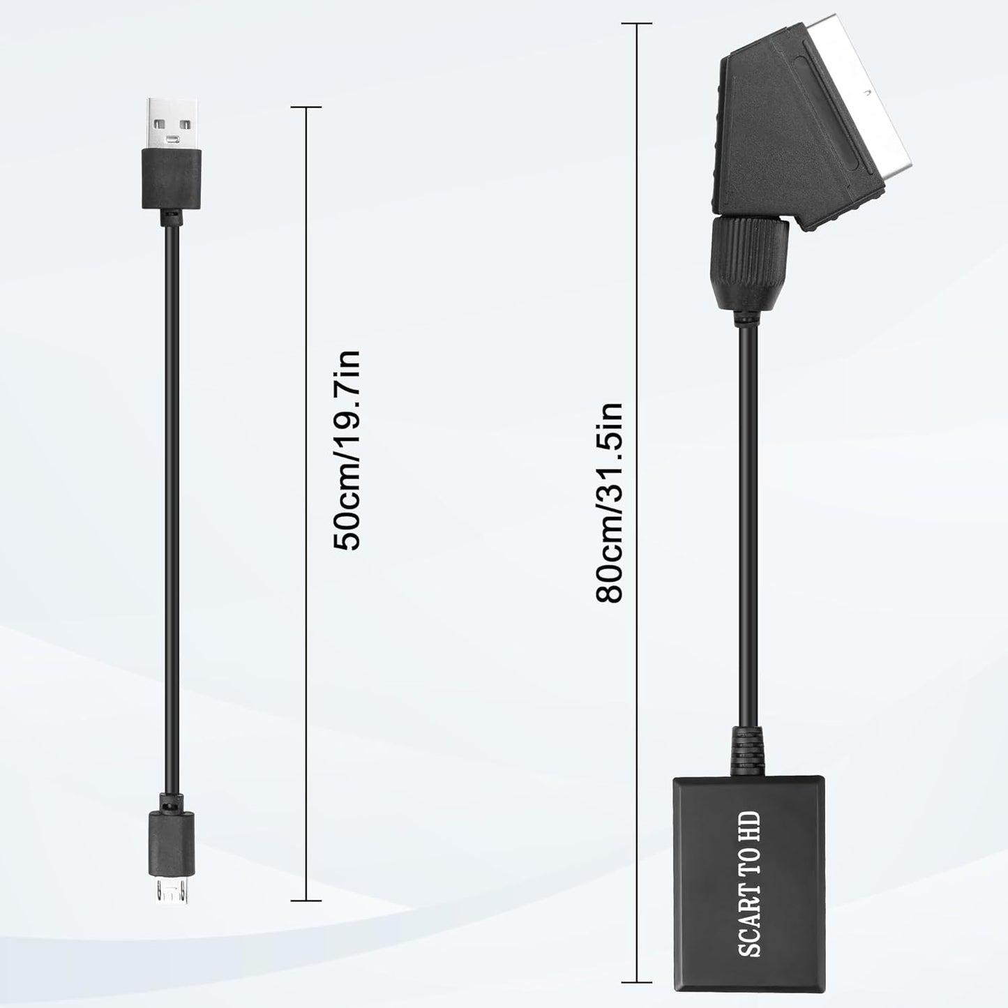 SCART to HDMI Converter Cable with 720P/1080P Upscaling, Analog SCART to Digital HDMI Adapter, Audio & Video Converter for CRT TV, VHS, DVD Players and Retro Gaming Consoles (0.7m)