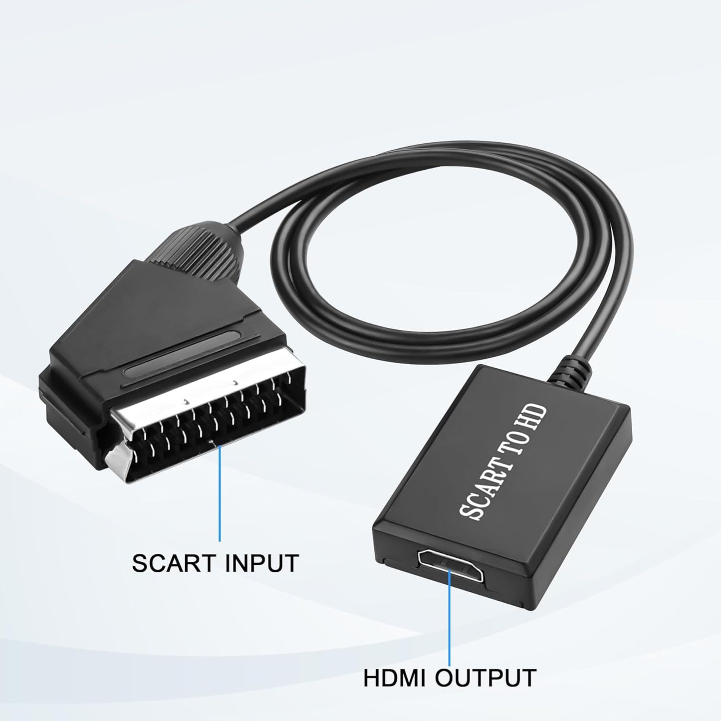 SCART to HDMI Converter Cable with 720P/1080P Upscaling, Analog SCART to Digital HDMI Adapter, Audio & Video Converter for CRT TV, VHS, DVD Players and Retro Gaming Consoles (0.7m)
