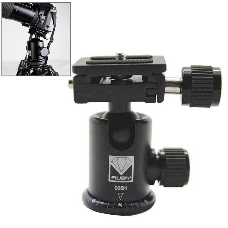 RUBY 005H Aluminium Magnesium Alloy Tripod Ball Head with Quick Release Plate Adapter (Black)