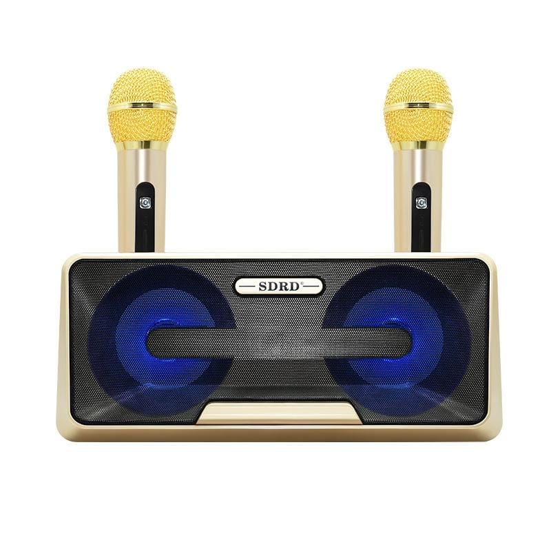 SDRD SD-301 2 in 1 Family KTV Portable Wireless Live Dual Microphone + Bluetooth Speaker (Gold)