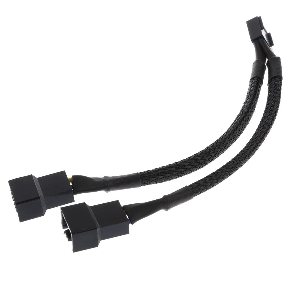 2 x 4 pin Fan Y Splitter Power Extension Cable 2 Fans Splitter Lead All Black Sleeved