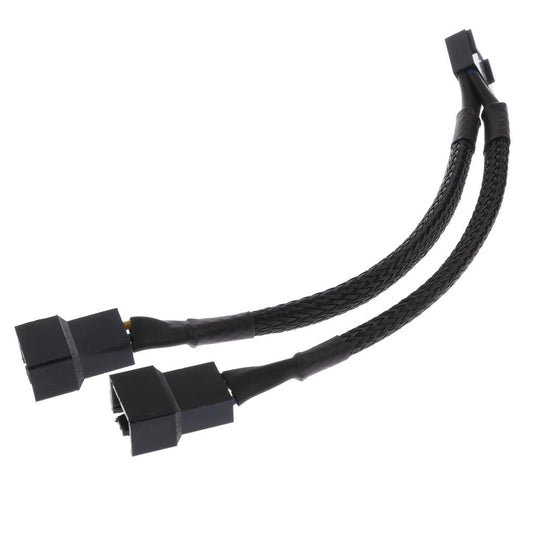 2 x 4 pin Fan Y Splitter Power Extension Cable 2 Fans Splitter Lead All Black Sleeved