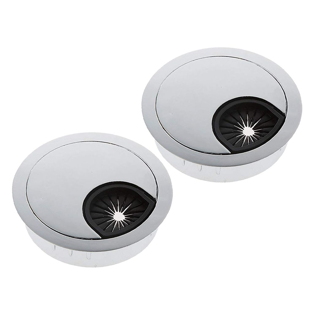 2Pcs 50mm Computer Desk Table Grommet Cable Port Wire Hole Cover Silver
